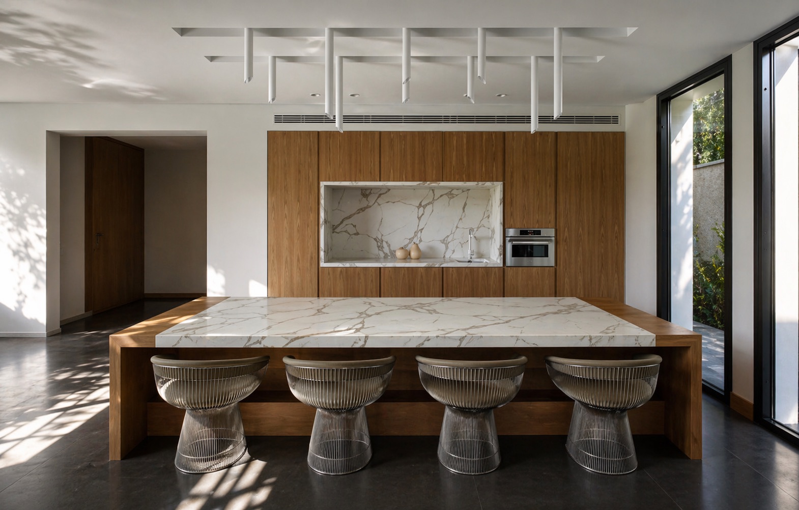 Custom home kitchen with marble island